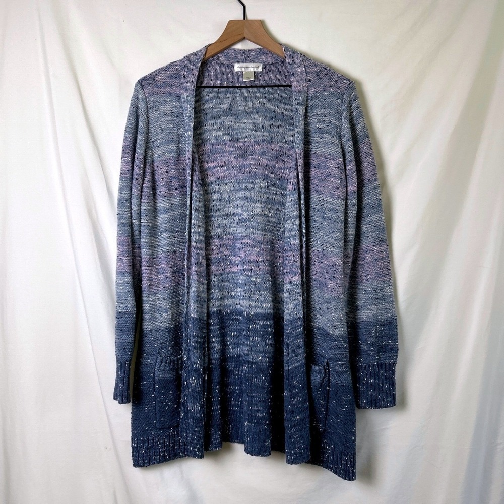 Christopher & Banks Women Open Front Cardigan Blue Purple Ombre Size L Lagenlook
